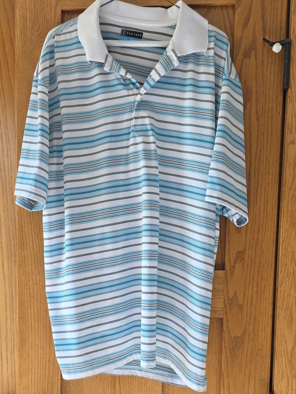 PGA Tour Blue & White Striped Polo with White Collar